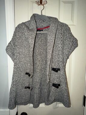 Tommy Hilfiger Gray Shawl-Collar Short Sleeve Toggle Cardigan